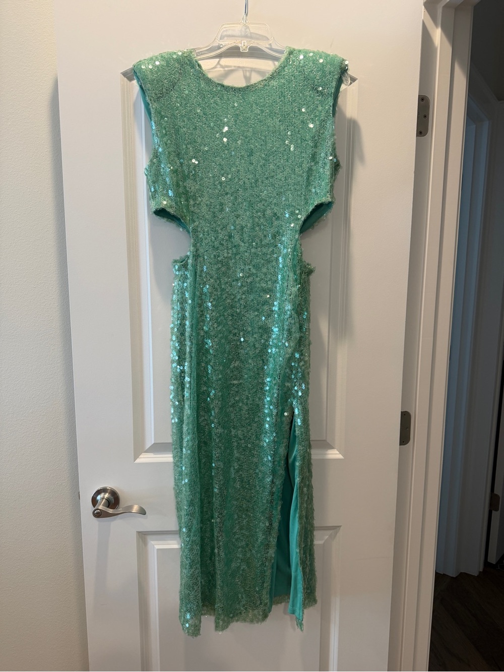 Green Sequin Cutout Evening Dress by Zara